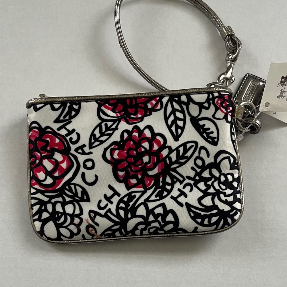 Coach White Floral Wristlet with Pink and Black Accents - Picture 3 of 6